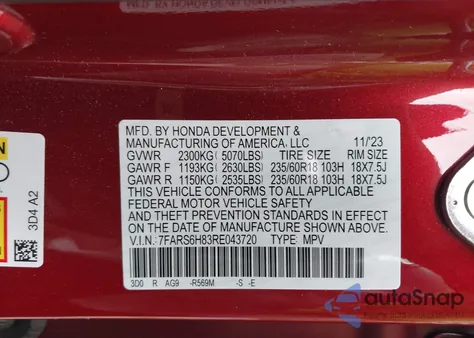 2024 Honda Cr-V Hybrid Sport-L from USA, damaged, VIN 7FARS6H83RE043720